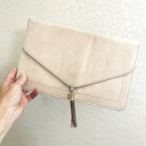 ASOS Blush Faux Suede Envelope Clutch Nude Tassel Bag